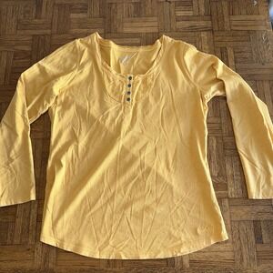 Woolrich Womens L Yellow Long Sleeve Henley Shirt Button Front Casual Top
